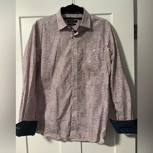 Bugatchi spread / French collar shirt / small size / white with multi color dots